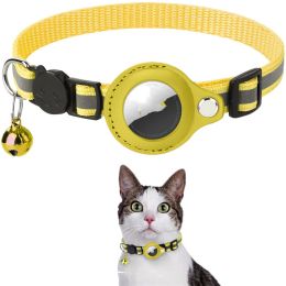 Reflective Collar Waterproof Holder Case For Airtag Air Tag Airtags Protective Cover Cat Dog Kitten Puppy Nylon Collar (Color: Yellow)